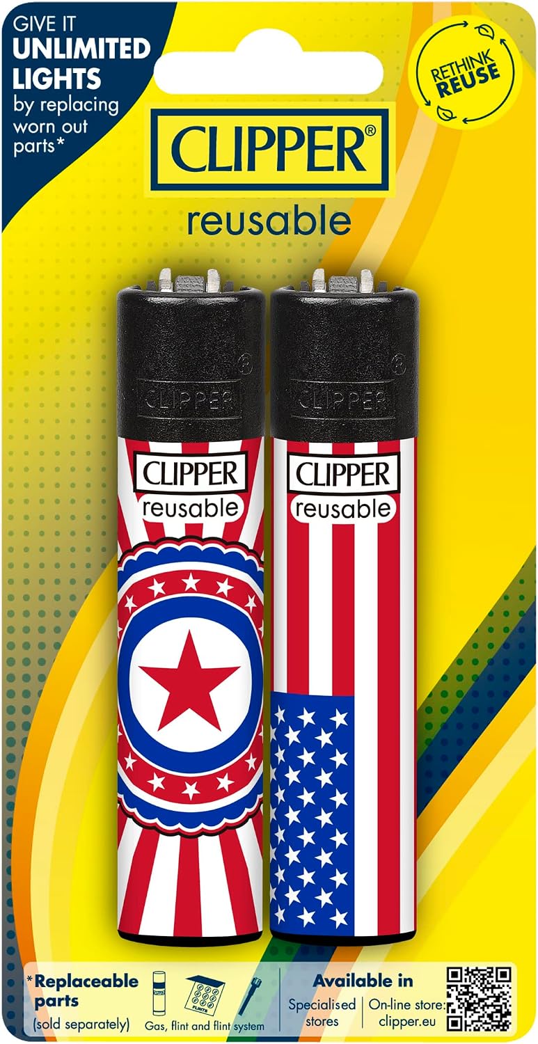 Clipper Classic Large Reusable Lighter, 16 Pack, Assorted Designs