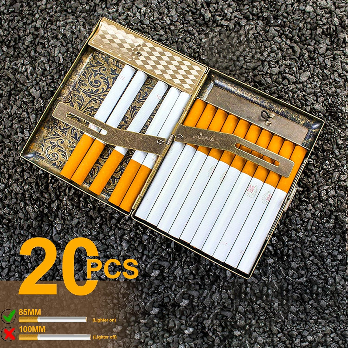 Metal Vintage Cigarette Case Hold 85mm Cigarette Case with Electric Lighter