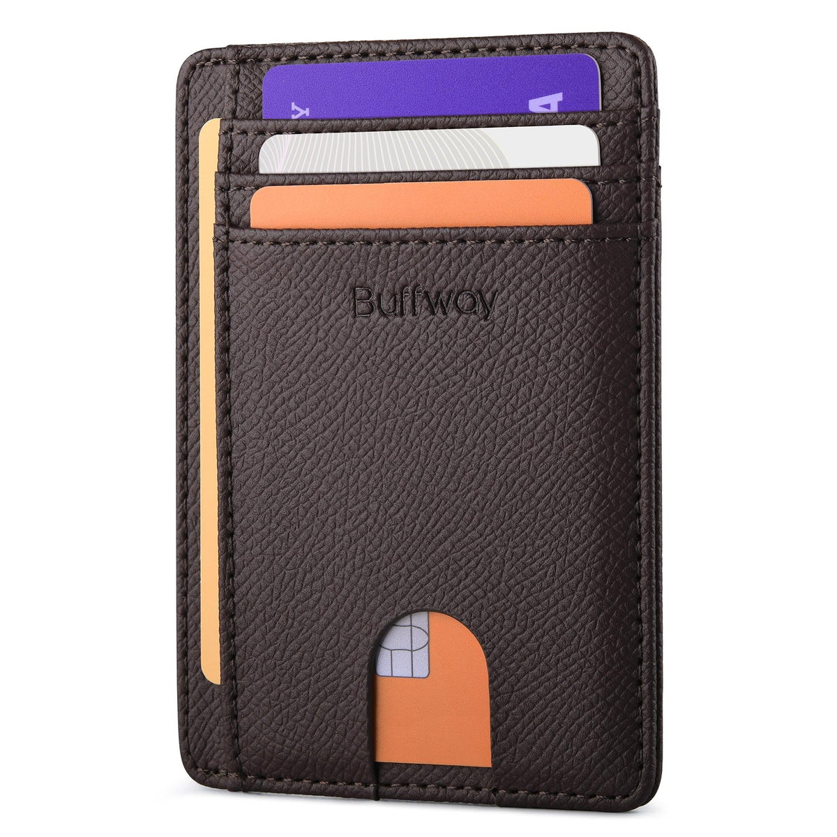 Buffway Slim Minimalist Front Pocket RFID Blocking Leather Wallets for Men and Women - Carbon Fiber Black