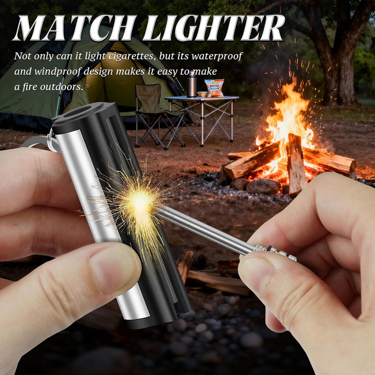 X-LIGHTER Waterproof Cigarette Case 100s King Size, with 2pcs Permanent Match Lighter, Multi-Function EDC Cigarettes Holder Cases for Outdoor, Camping, Fishing