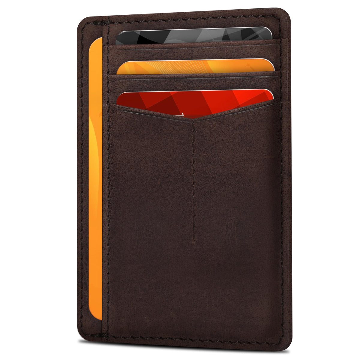 Slim Minimalist RFID Leather Wallet, Front Pocket Card Holder, Ebony