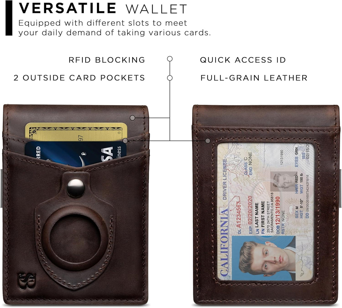 SERMAN BRANDS Money Clip Wallet - Mens Wallets slim Front Pocket RFID Blocking Card Holder Minimalist Mini Bifold
