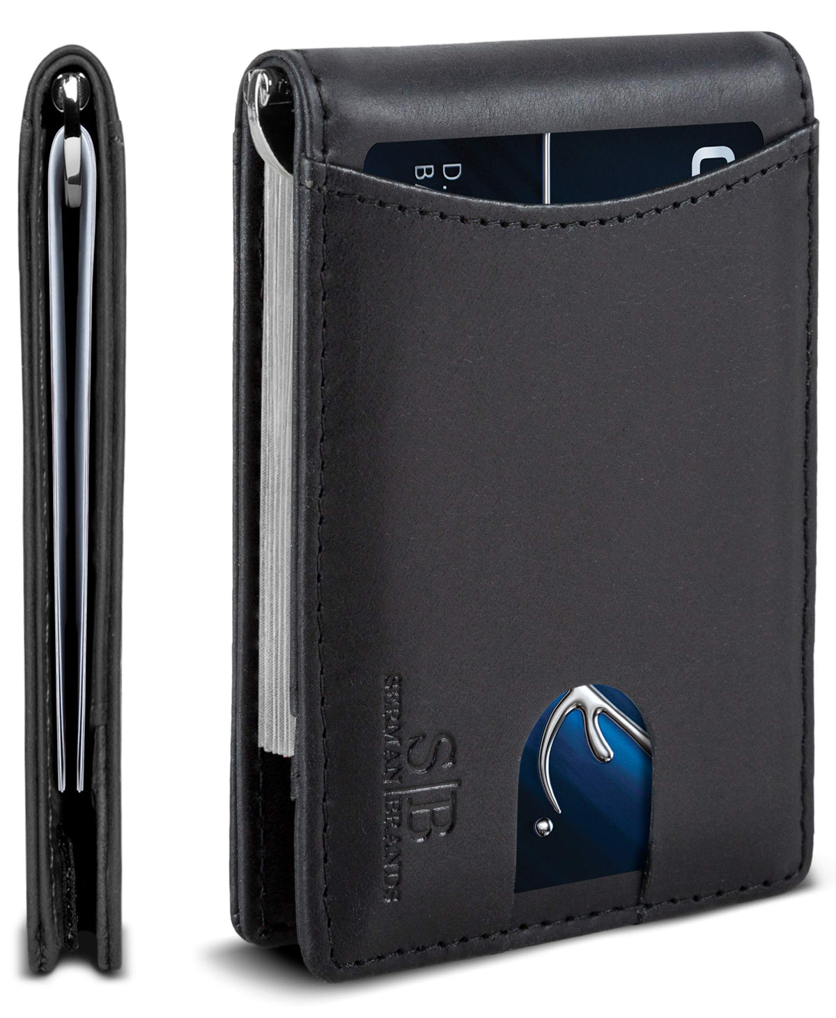 SERMAN BRANDS RFID Blocking Slim Bifold Genuine Leather Minimalist Front Pocket Wallets for Men with Money Clip Thin Gift
