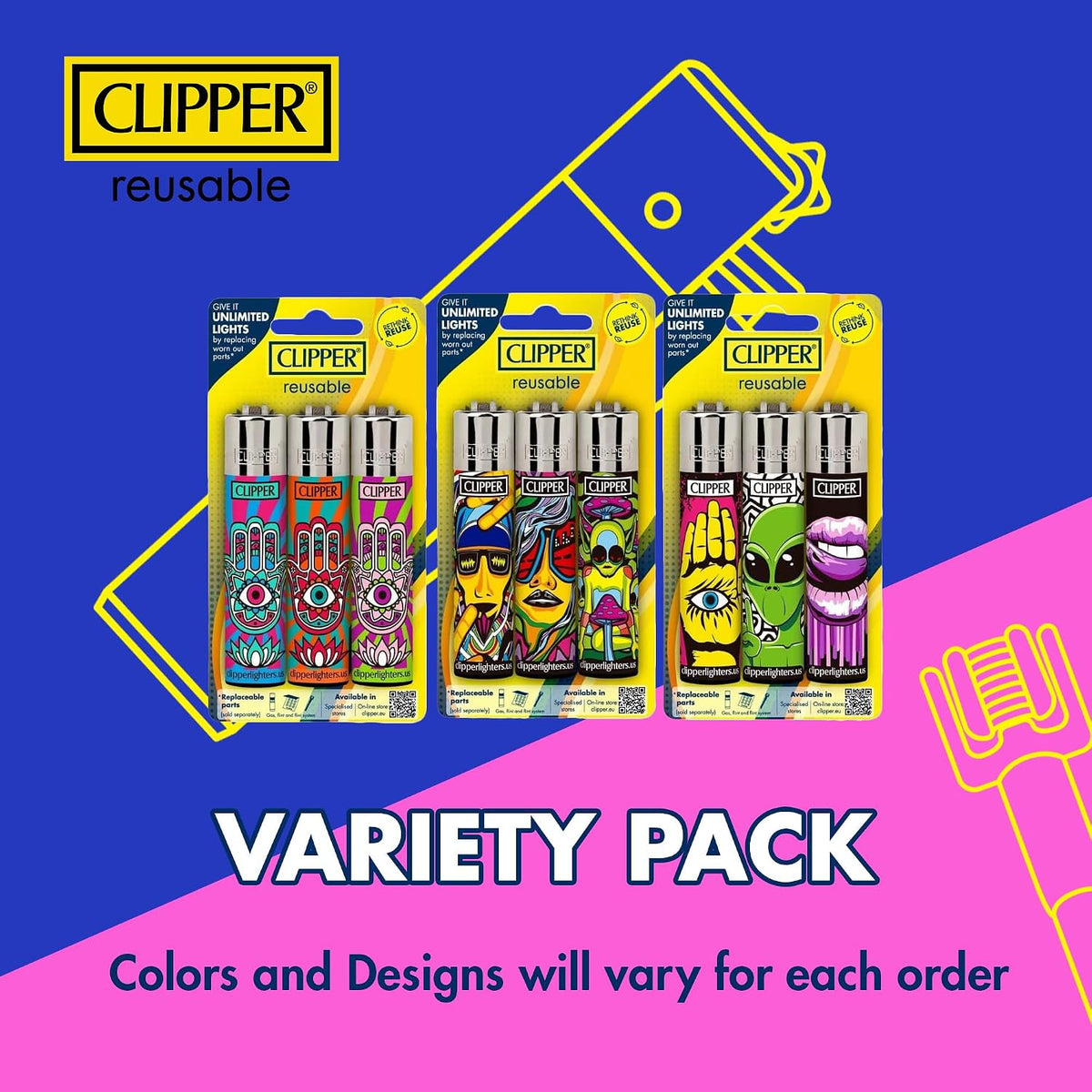 Clipper Classic Large Reusable Lighter, 9 Pack