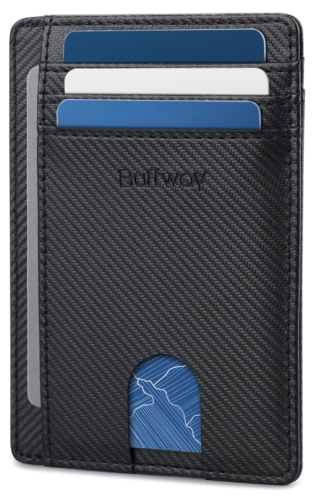 Buffway Slim Minimalist Front Pocket RFID Blocking Leather Wallets for Men and Women - Cross Black