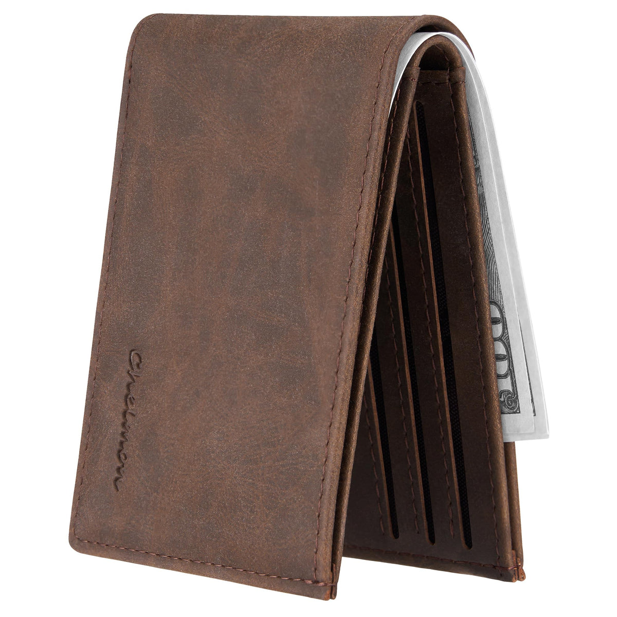 Chelmon Slim Wallet for Men ID Window with RFID Blocking Front Pocket Minimalist Bifold Bussiness Card Holder Gift for Men