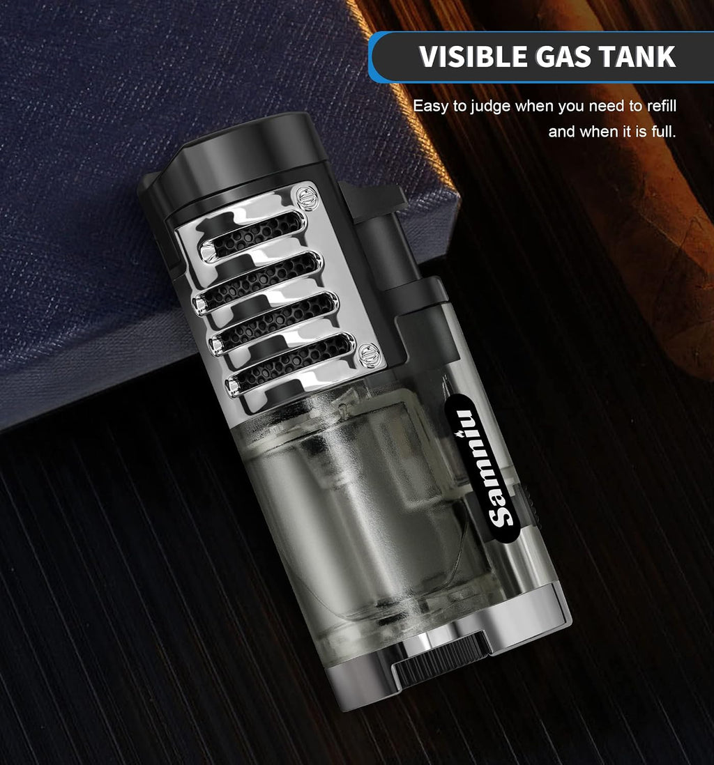 SAMNIU Pack of 2 Torch Lighter, Triple Jet Flames, Visible Gas Tank, Windproof Butane Refill Pocket Lighters for Candle, Men’s Gift (Gas not Included)