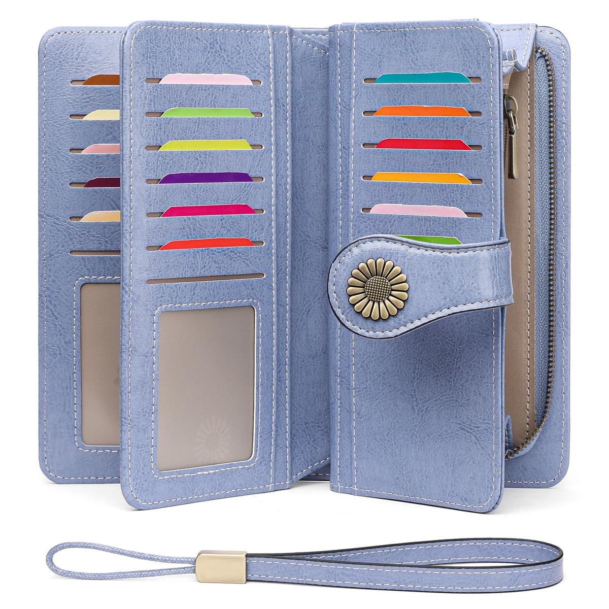 SENDEFN Wallets for Women Leather Credit Card Holder with RFID Blocking Large Capacity Wristlet