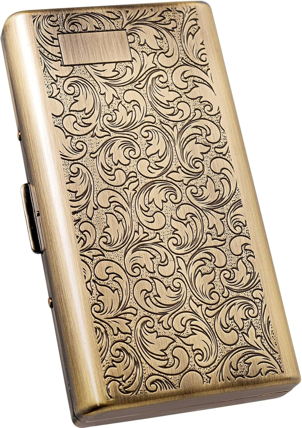 Goshentech Vintage Cigarette case,14 Capacity,Metal Plated Metallic Glossy Black,Double-Sided,Bank Card case, Cash Box(100mm King Size) (Bronze)