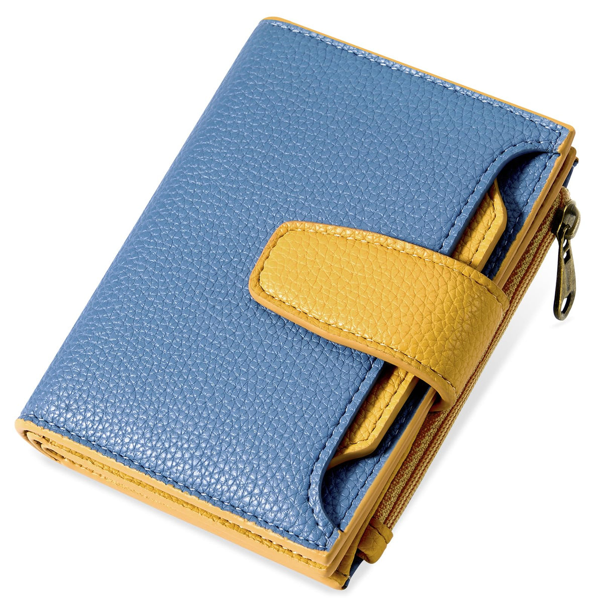 Airkit Small Wallet Women RFID Blocking Soft Leather Bifold Compact Card Holder Wallet for Women with Zipper Coin Pocket 4 ID Window