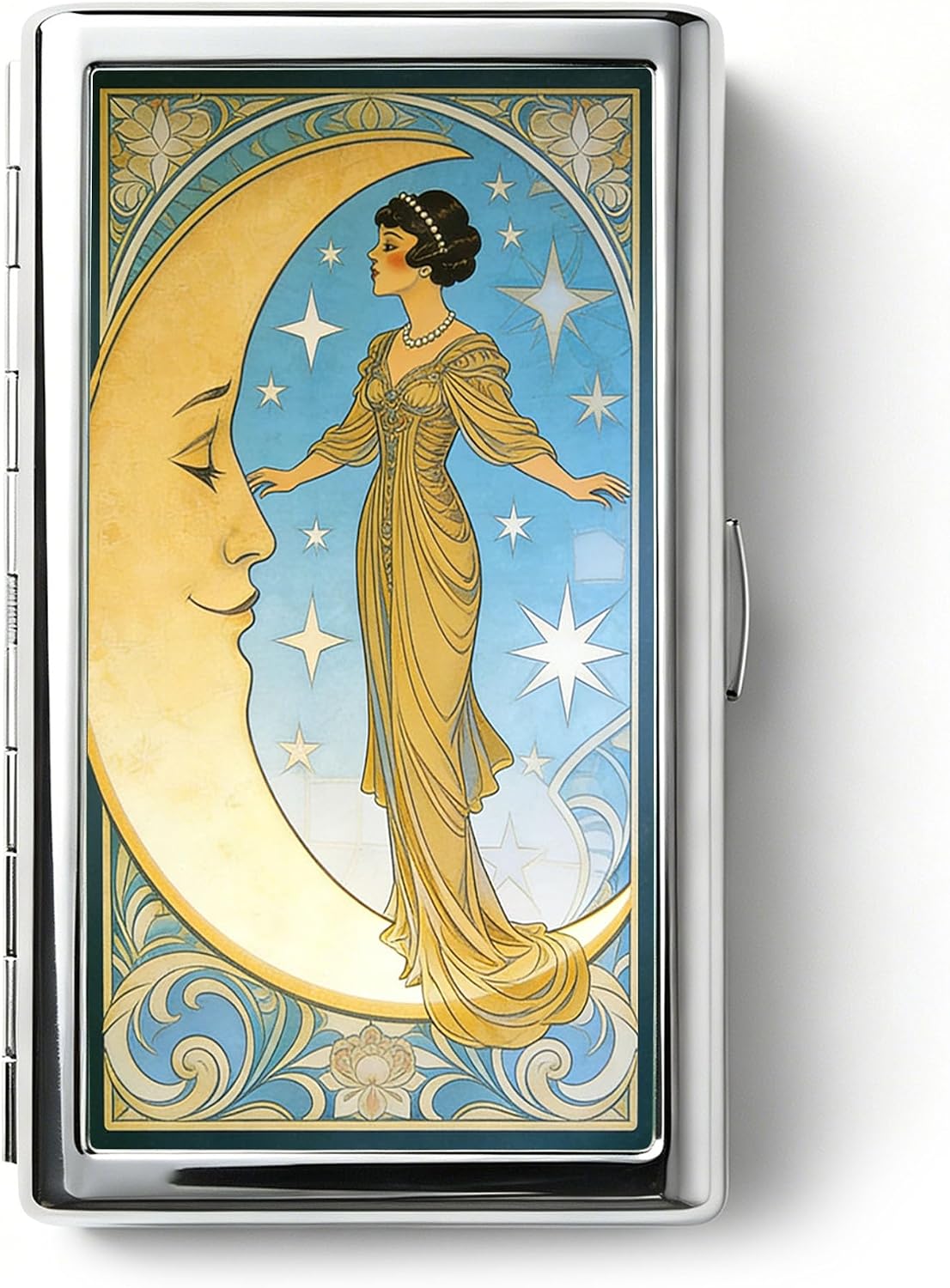 Vintage Art Deco Versatile Card & Cash/Cigarette Holder Case, Slim Metal Wallet for Women Men Credit ID Business Cards (#D)