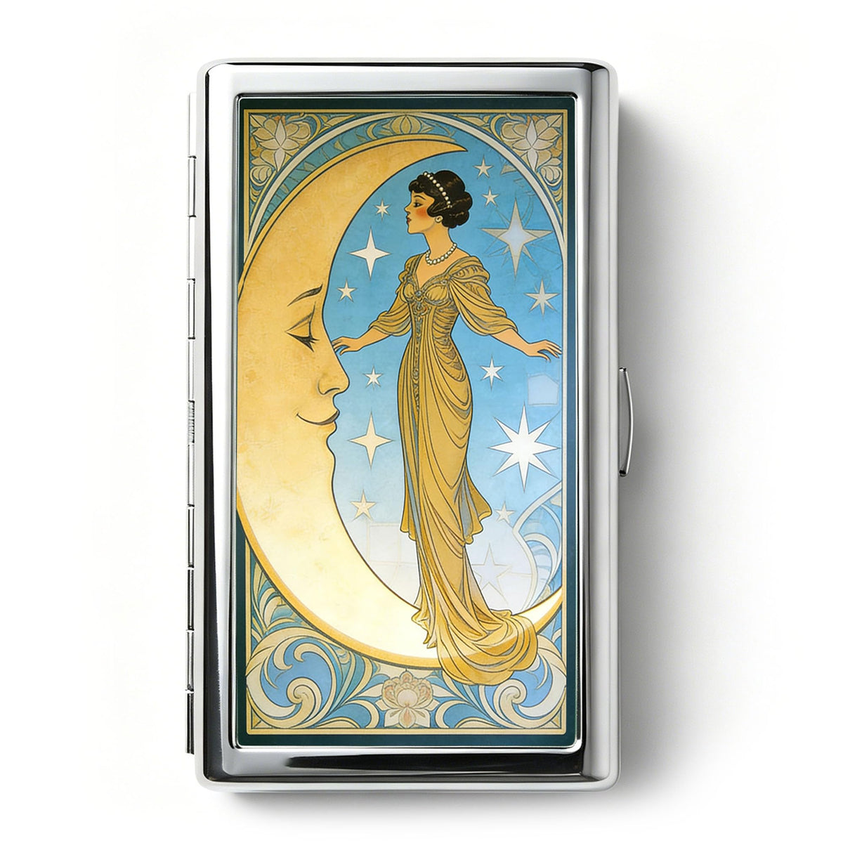Vintage Art Deco Versatile Card & Cash/Cigarette Holder Case, Slim Metal Wallet for Women Men Credit ID Business Cards (#E)