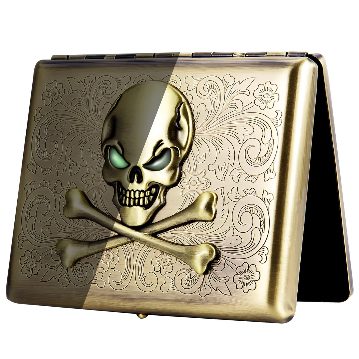 Stylish Portable Metal Cigarette Case - Holds 100mm Cigarettes. (Skull Vine Silver, 20pcs 100's) (Skull Vine Black, 20pcs 100's)