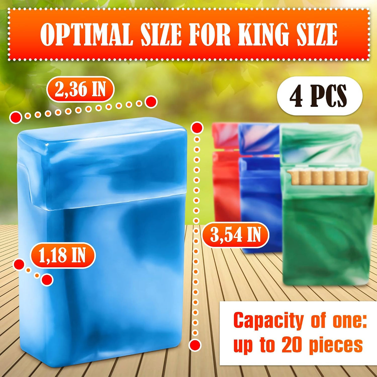 4 Pcs Plastic Cigarette Case, 2.36"x3.54", Fits King Size up to 84mm