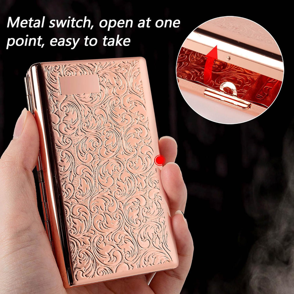 Goshentech Vintage Metal case,14 Capacity,Metal Plated Rose Gold,Double-Sided Open(Rose Gold,100mm King Size)