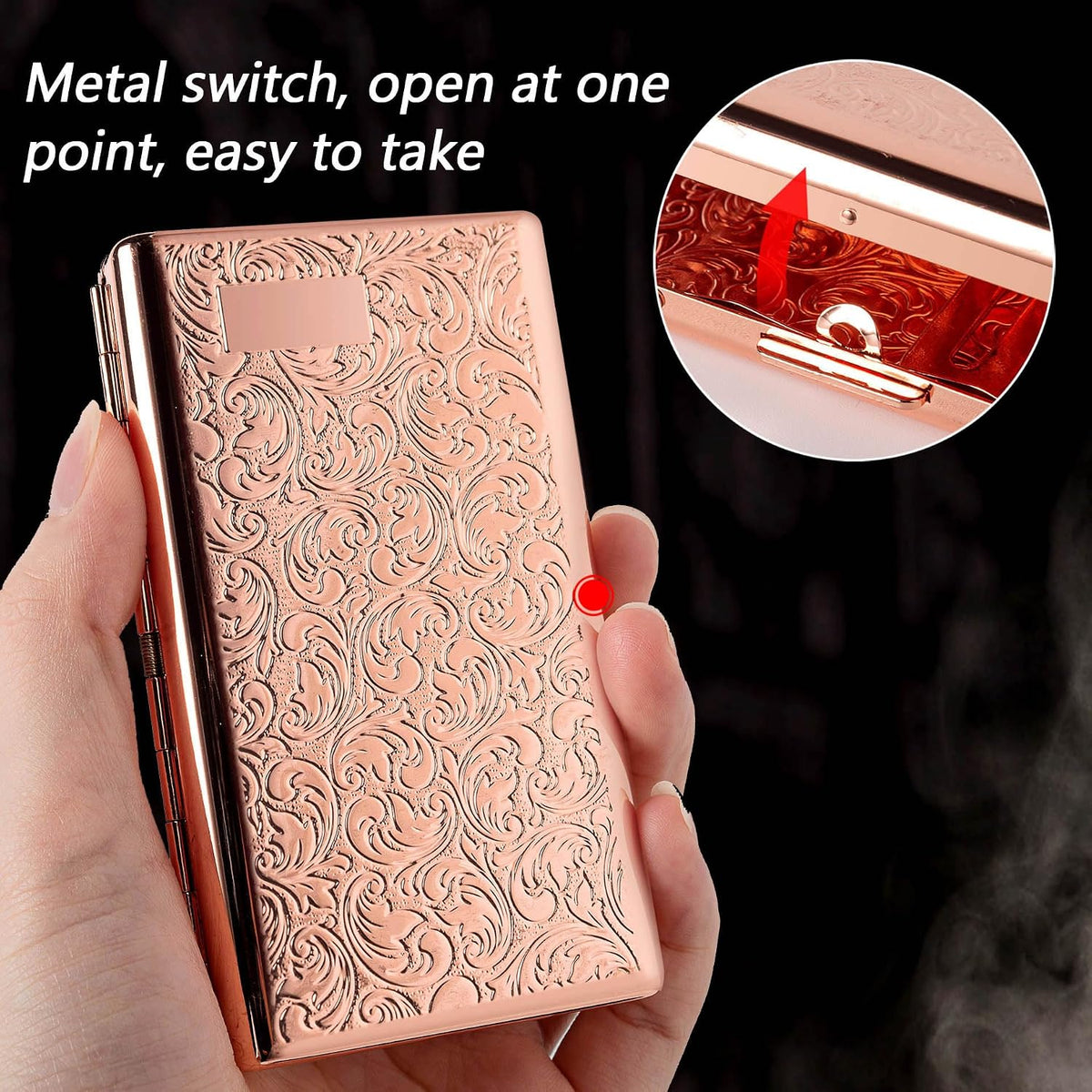 Goshentech Vintage Metal case,14 Capacity,Metal Plated Rose Gold,Double-Sided Open(Rose Gold,100mm King Size)