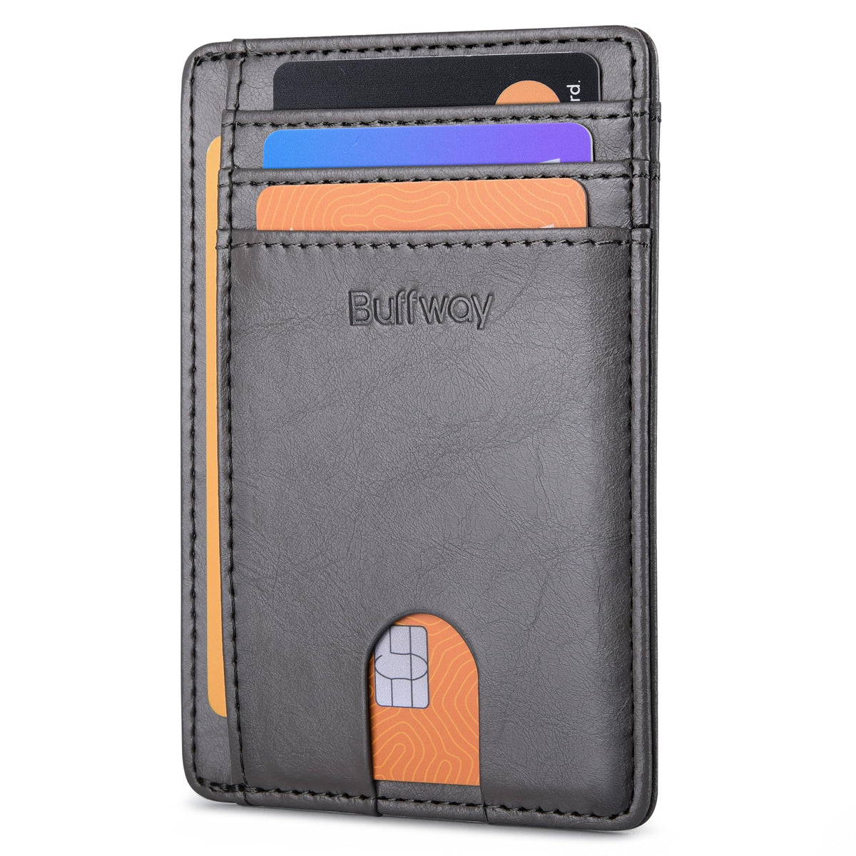 Buffway Slim Minimalist Front Pocket RFID Blocking Leather Wallets for Men and Women - Carbon Fiber Black