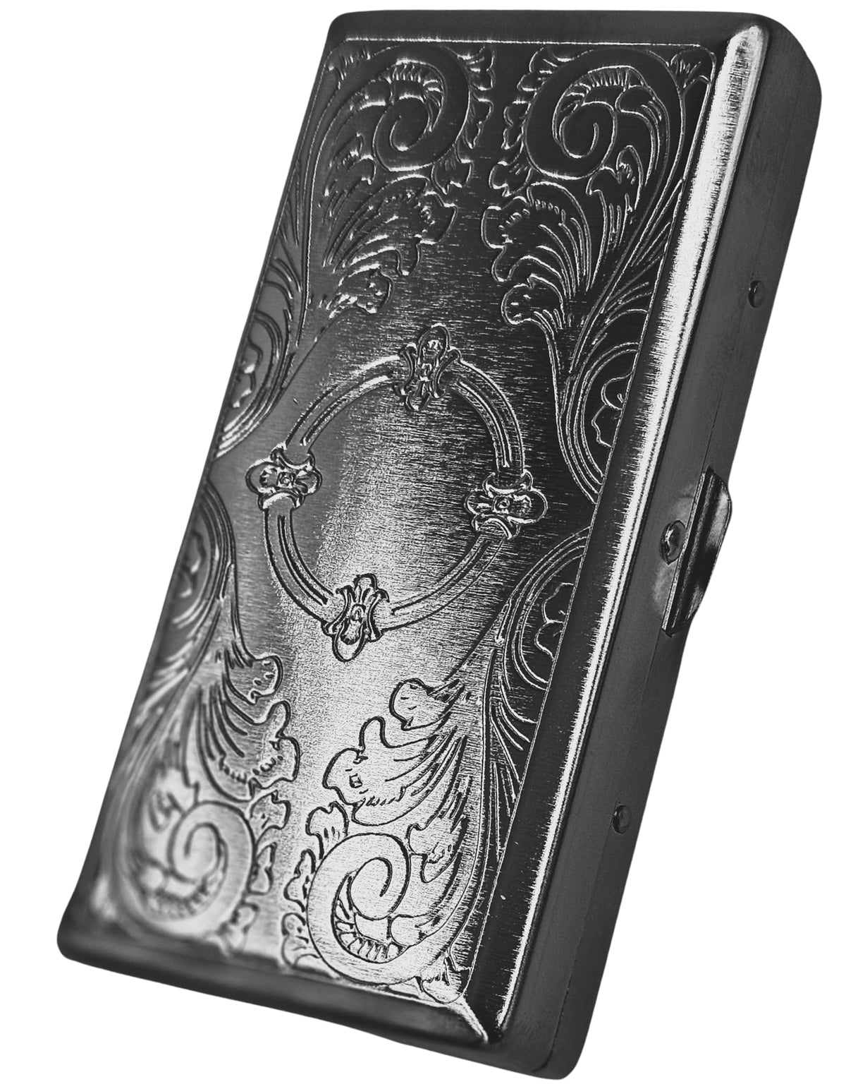 Cigarette Case Victorian Style Metal Holder for Regular, King and 100's Size Pocket Protective Security Wallet (ES100,Black)
