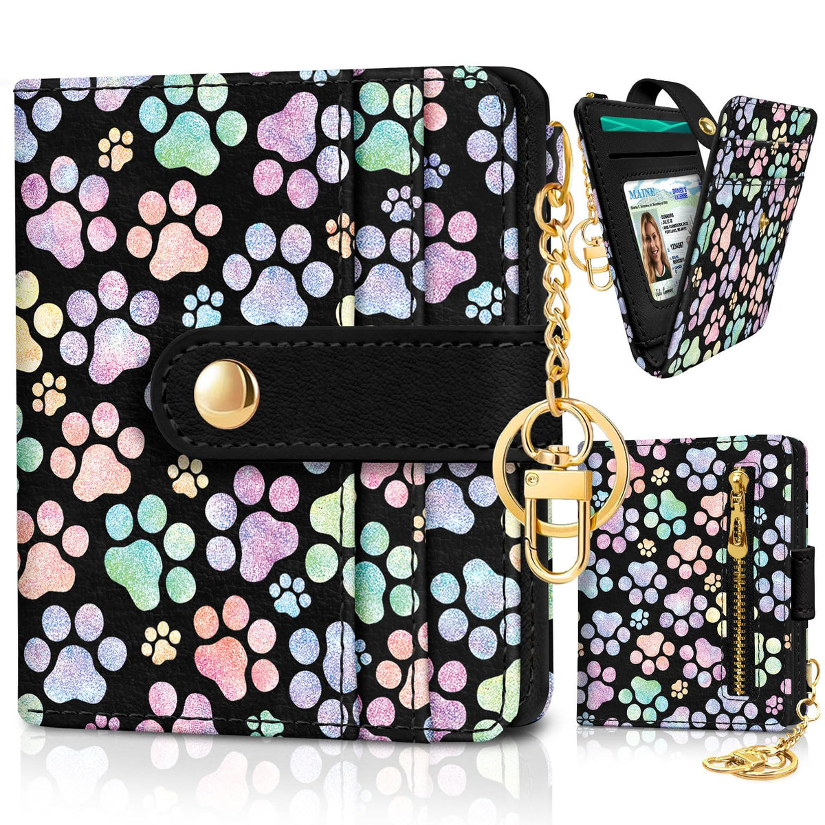 Jogjam Black Cat Floral Rfid Women Wallet, Small Slim Credit Card Holder