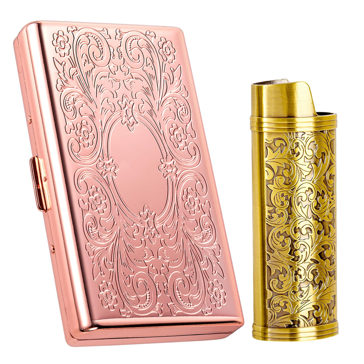 Vintage Metal Cigarette case with J6 Lighter, Holds 12pcs 100s Cigarettes, Can Also Be Used for RFID Credit Card and Cash Organizer (Bronze, 12pcs 100's)