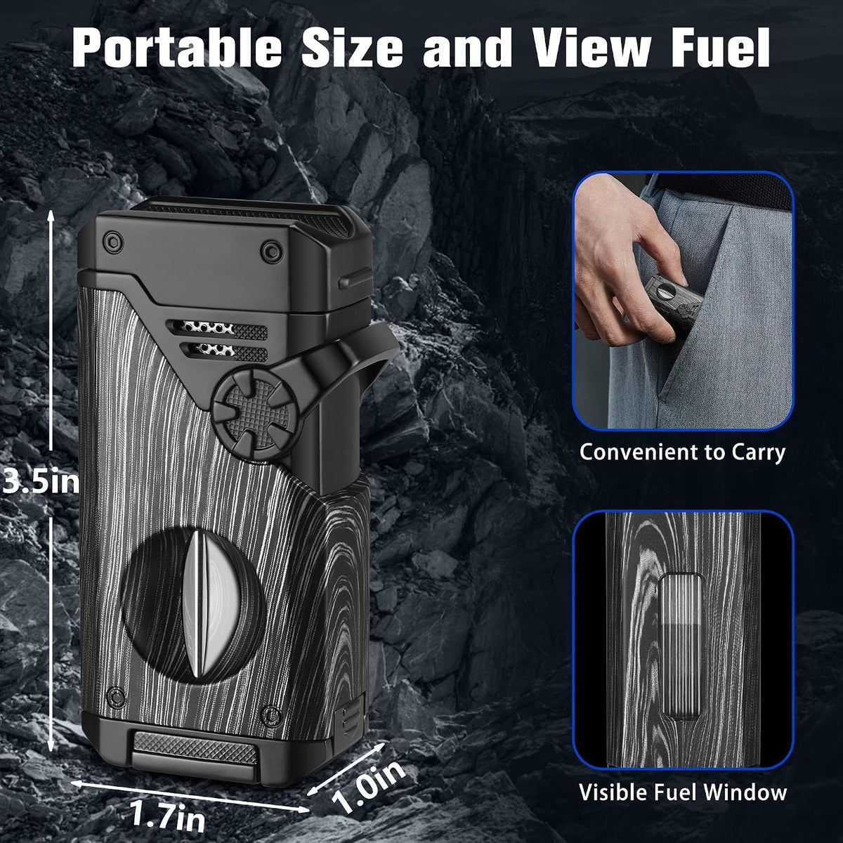 5-in-1 Torch Lighter with V Cutter Holder Punch and Draw Enhancer Tool,Four Windproof Jet Flame Multi-Functional Lighter,Refillable Butane Lighter with Gift Box for Men Black,Without Butane