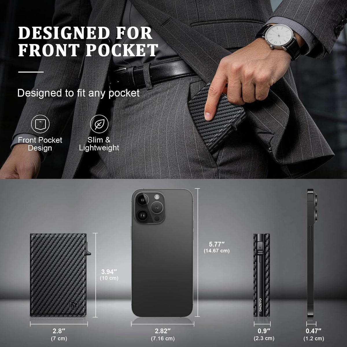 Minimalist Wallet for Men, RFID Blocking Pop Up Wallet with 2 ID Windows