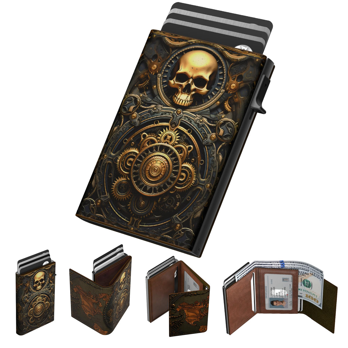 typecase Mens Wallet Card Holder: Pop Up Aluminum Case, Genuine Leather, Smart, RFID Blocking, Slim, Minimalist, Front Pocket - 9-14 Card Capacity | ID Window | Cash Slot (Carbon Fiber)