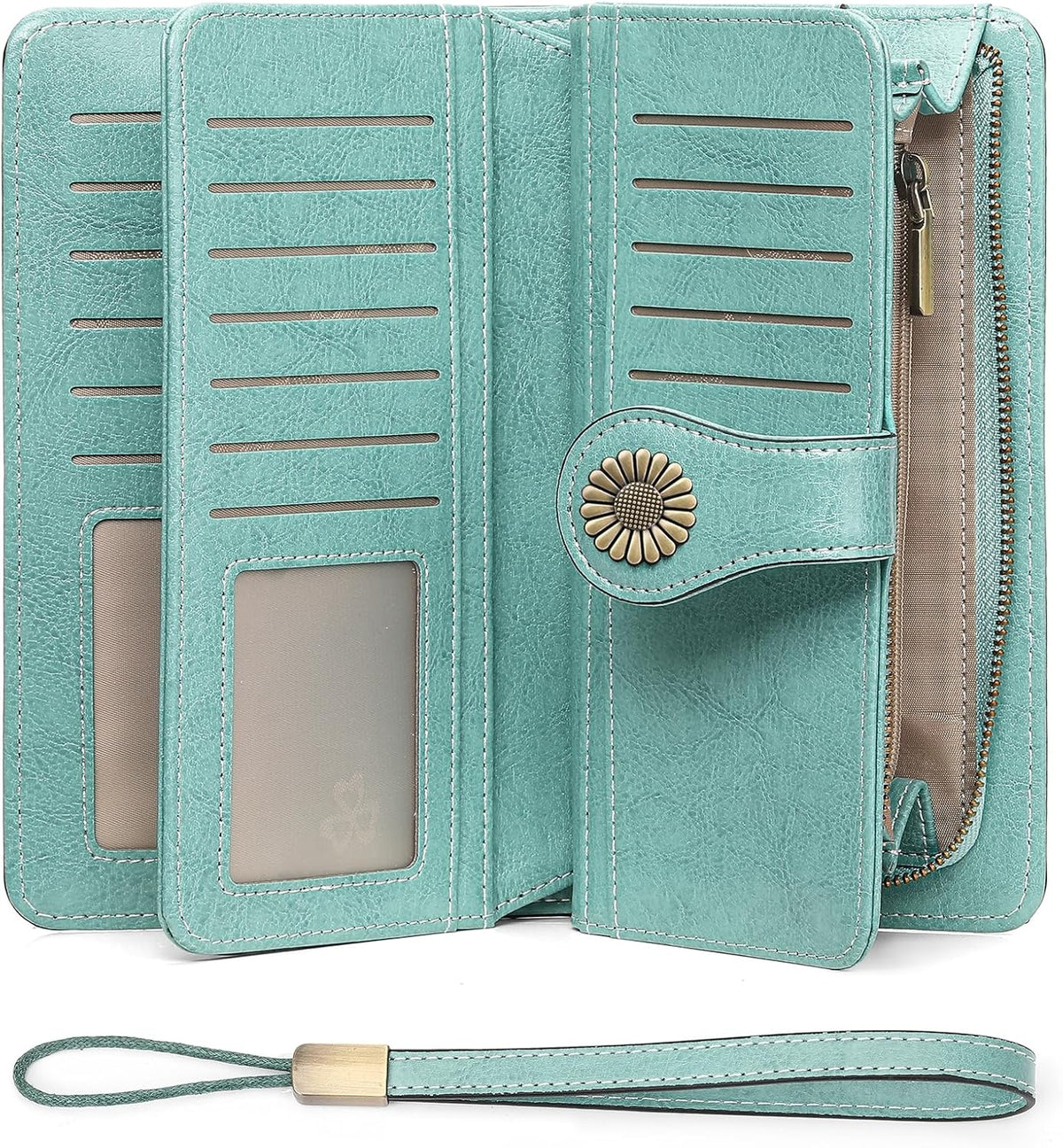 SENDEFN Wallets for Women Leather Credit Card Holder with RFID Blocking Large Capacity Wristlet