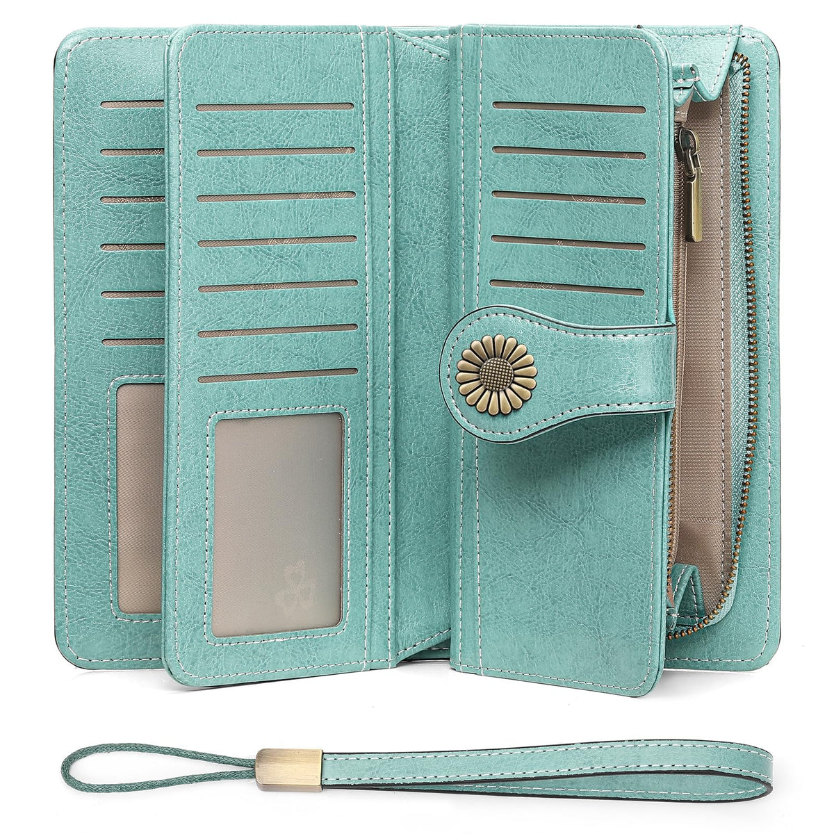 SENDEFN Wallets for Women Leather Credit Card Holder with RFID Blocking Large Capacity Wristlet