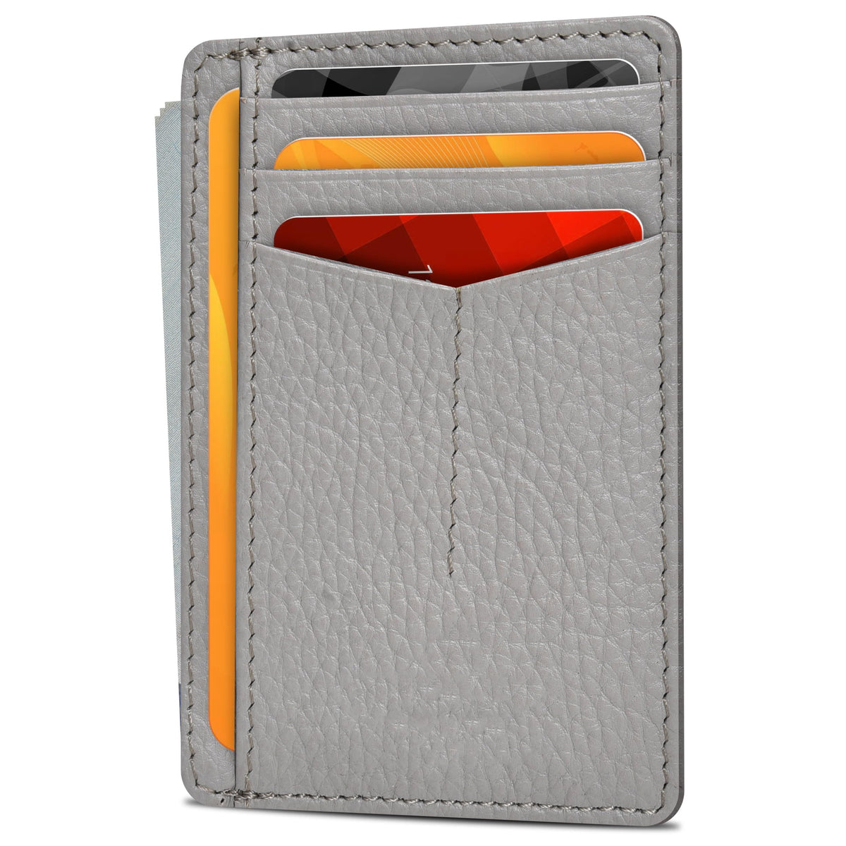 Slim Minimalist RFID Leather Wallet, Front Pocket Card Holder, Ebony
