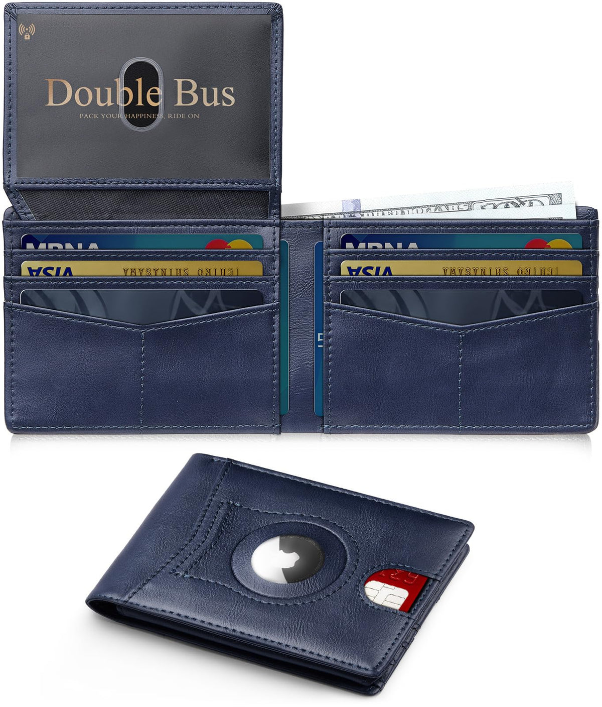Wallet for Men AirTag Slim RFID Blocking Leather Bifold Gift Box