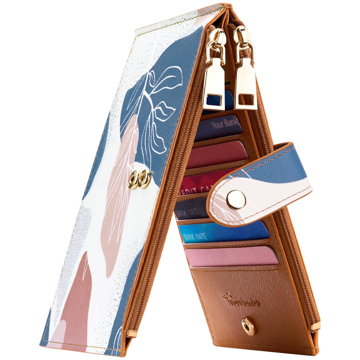 Travelambo RFID Wallet Women Large Size Bifold Multi Card Wallet Case with Zipper Pocke Credit Card Holder for Women