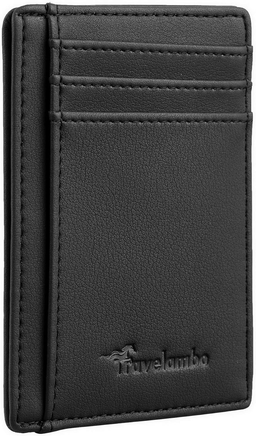 Travelambo Front Pocket Minimalist Leather Slim Wallet RFID Blocking Medium Size