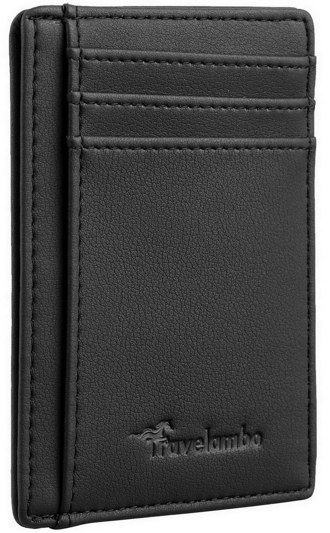 Travelambo Front Pocket Minimalist Leather Slim Wallet RFID Blocking Medium Size