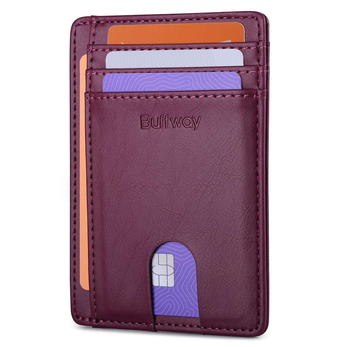 Buffway Slim Minimalist Front Pocket RFID Blocking Leather Wallets for Men and Women - Cross Black