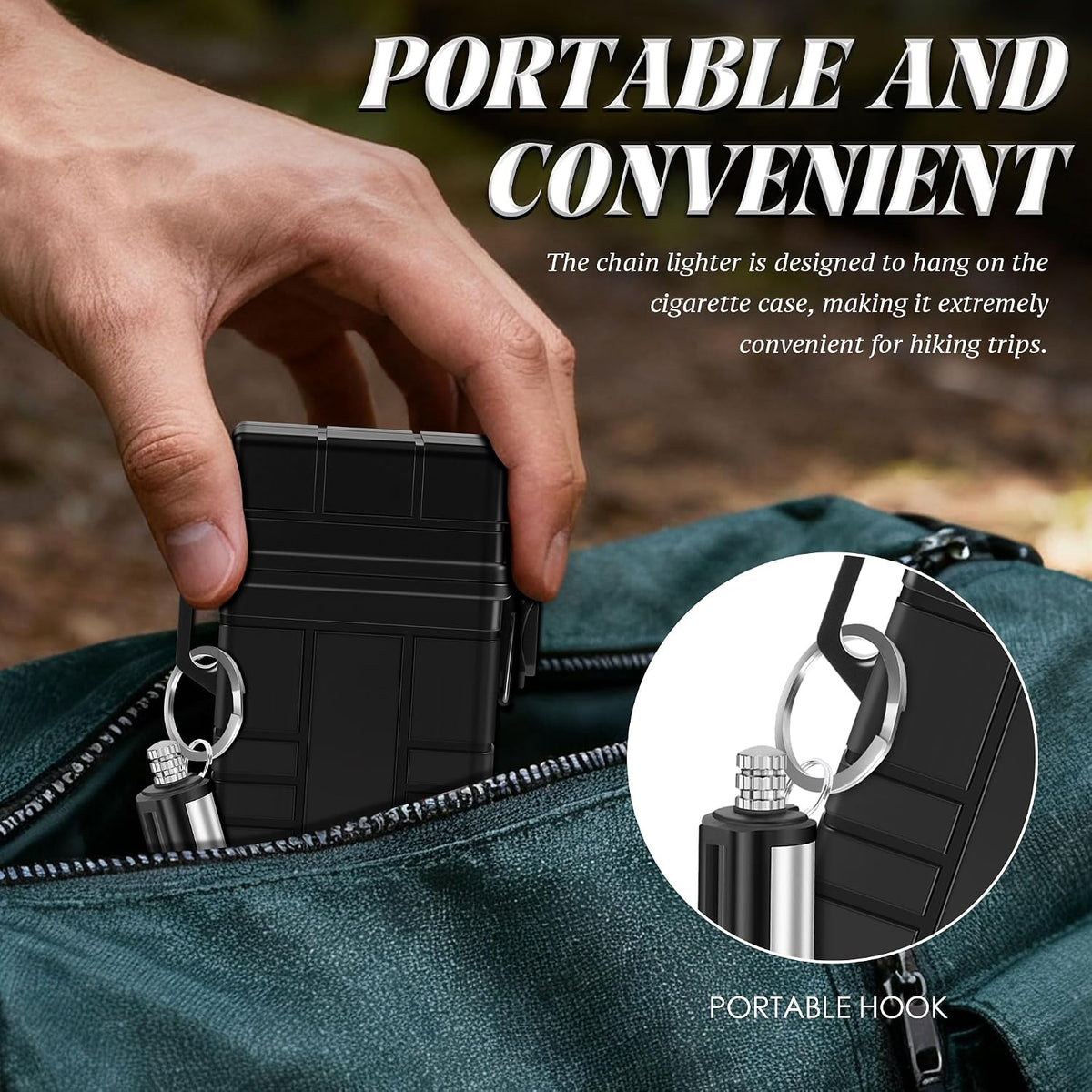 X-LIGHTER Waterproof Cigarette Case 100s King Size, with 2pcs Permanent Match Lighter, Multi-Function EDC Cigarettes Holder Cases for Outdoor, Camping, Fishing