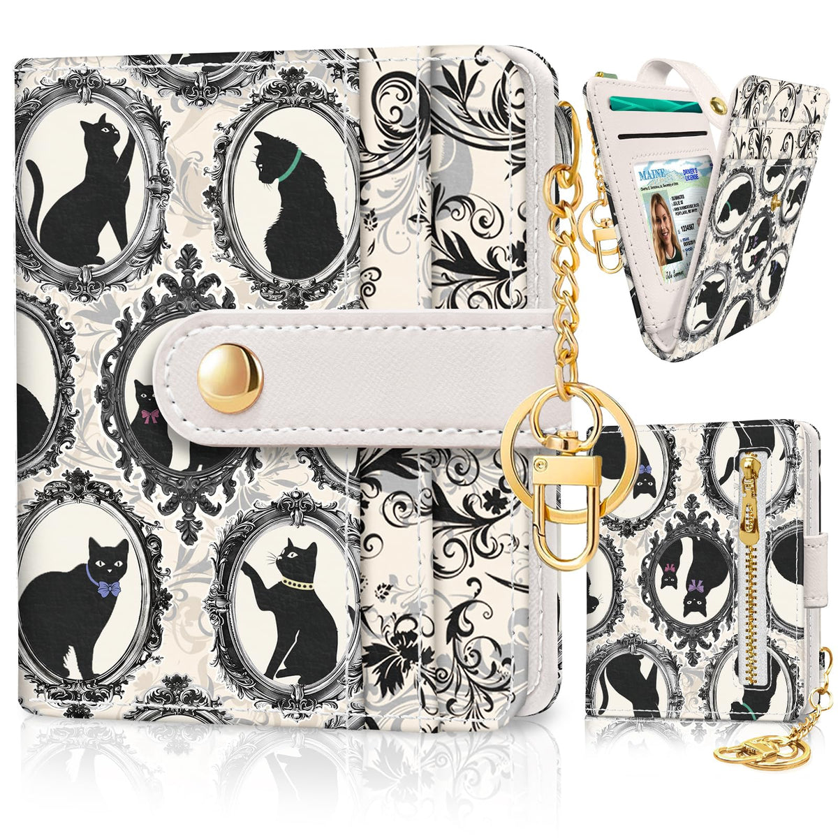 Jogjam Black Cat Floral Rfid Women Wallet, Small Slim Credit Card Holder