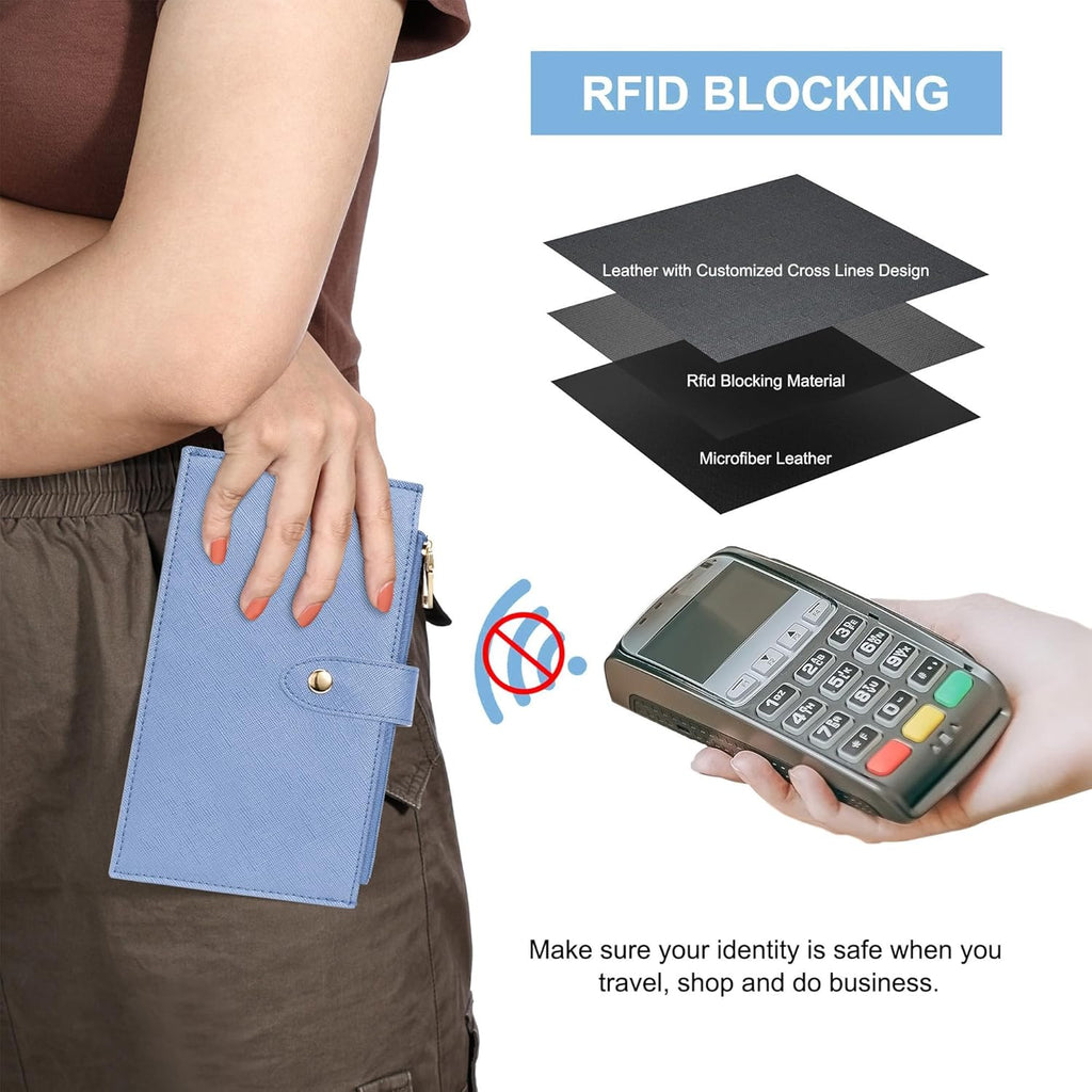 Travelambo RFID Wallet Women Large Size Bifold Multi Card Wallet Case with Zipper Pocke Credit Card Holder for Women