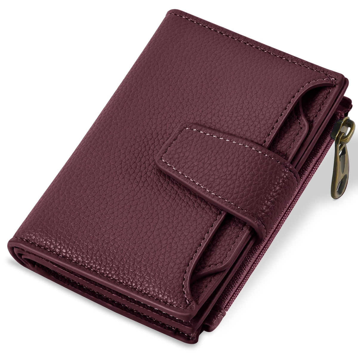 Airkit Small Wallet Women RFID Blocking Soft Leather Bifold Compact Card Holder Wallet for Women with Zipper Coin Pocket 4 ID Window