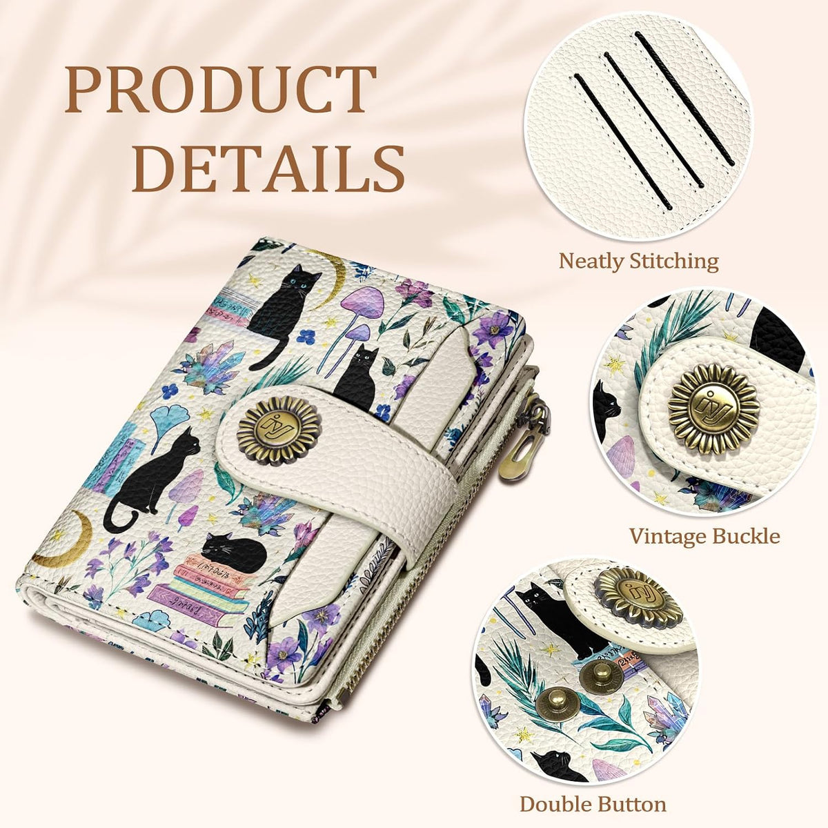 Icycay Cat Small Wallet Women RFID Blocking Bifold Cute Credit Card Holder