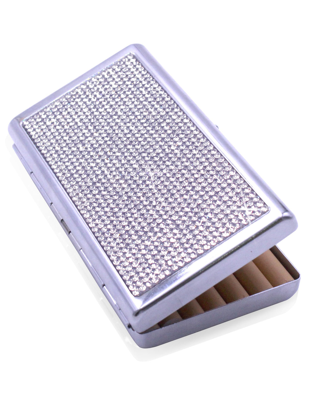 HUMWE Bling Rhinestone Crystal Cigarette Case for Women Men, Metal Holder for Regular,King and 100's Size 14-20 Capacity, Pocket Cigarettes Box for Smoker