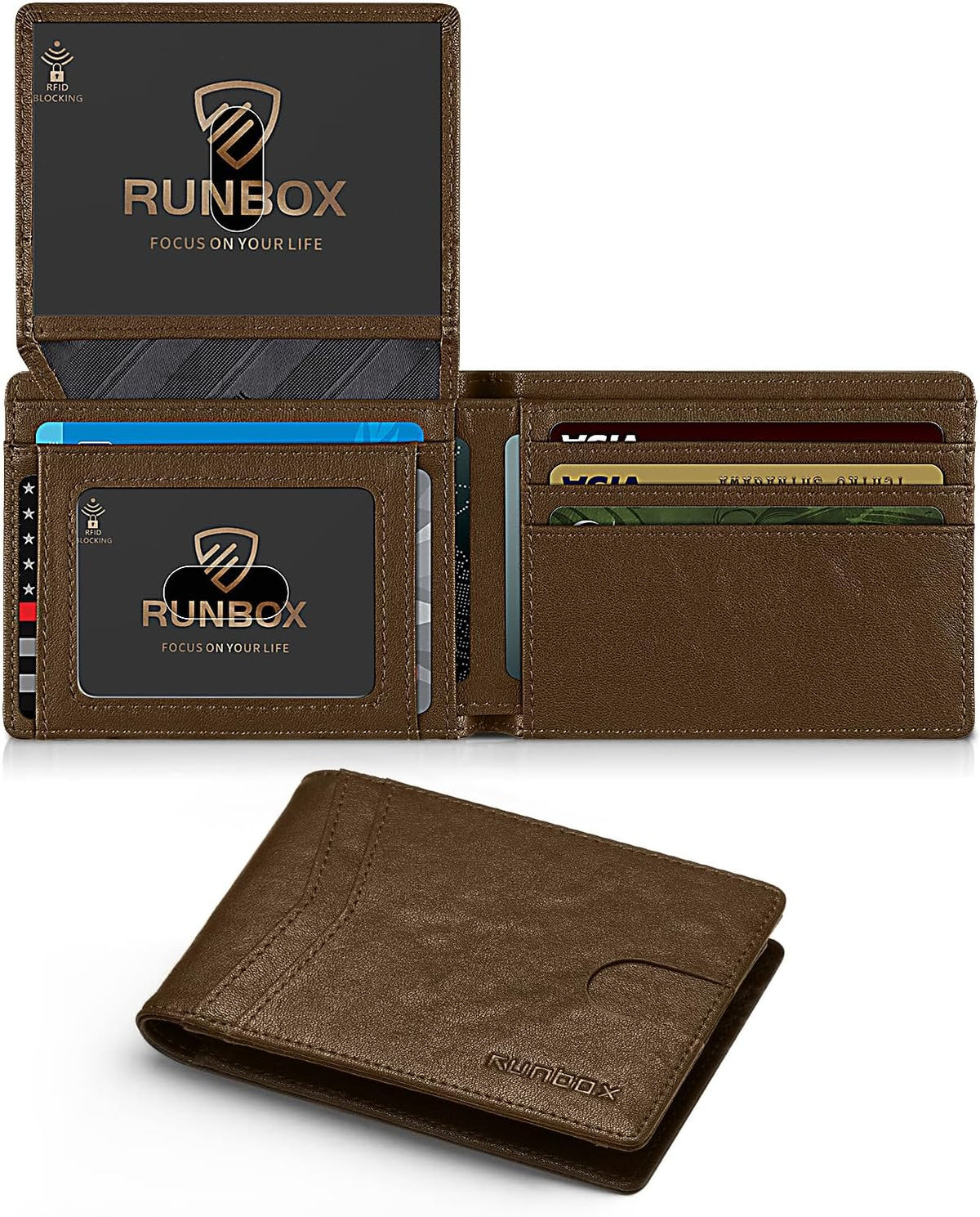 RUNBOX Wallet for Men -Slim Rfid Leather Mens Bifold Novelty Wallets 2 ID Window With Gift Box Men's Accessories