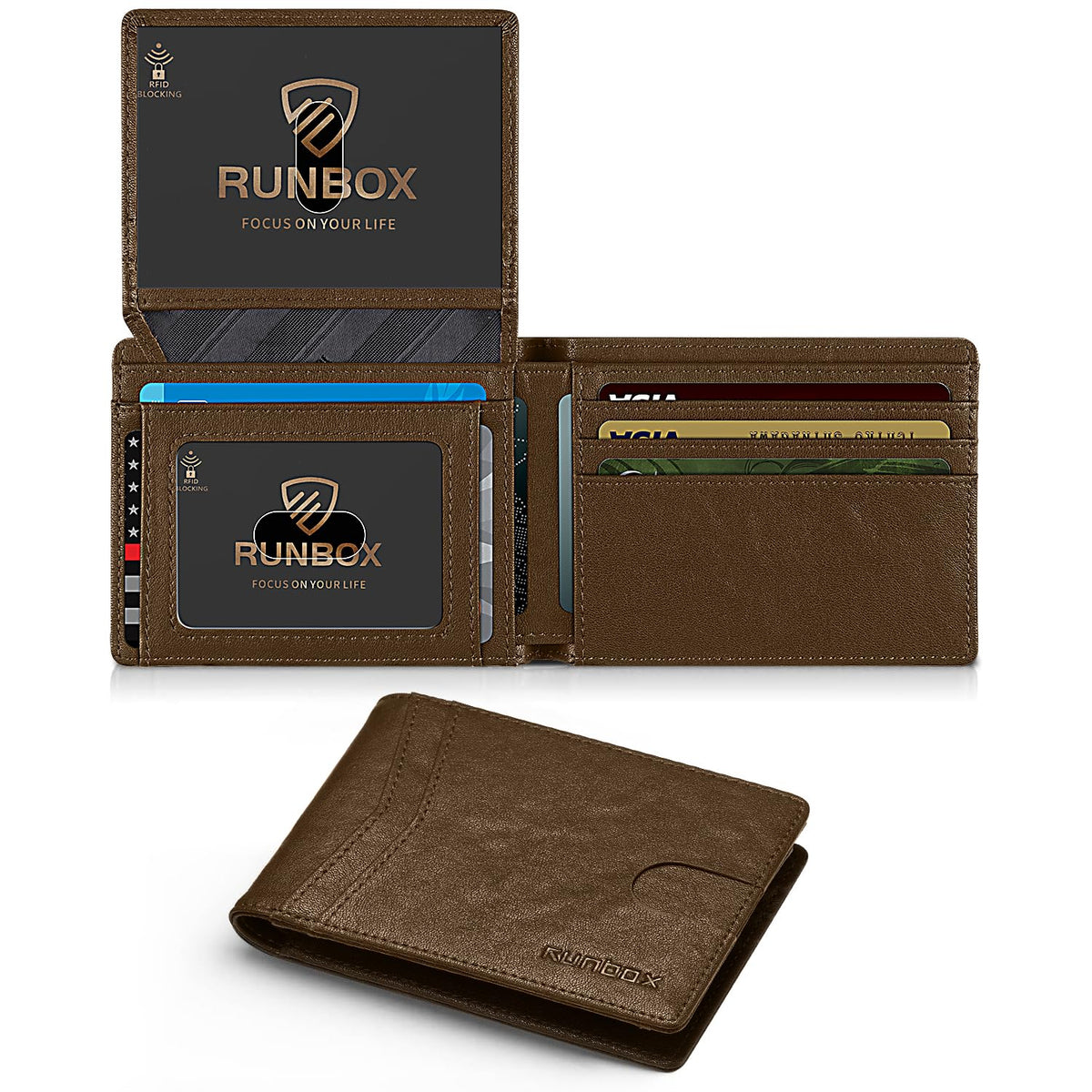 RUNBOX Wallet for Men -Slim Rfid Leather Mens Bifold Novelty Wallets 2 ID Window With Gift Box Men's Accessories