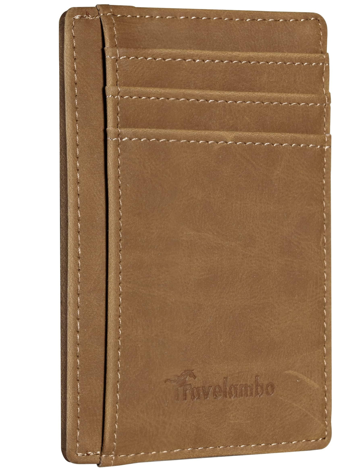 Travelambo Slim Wallet Front Pocket Minimalist Leather RFID Blocking Medium Size