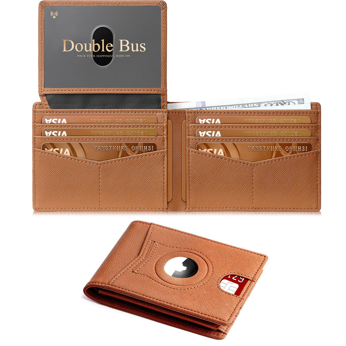 Wallet for Men AirTag Slim RFID Blocking Leather Bifold Gift Box