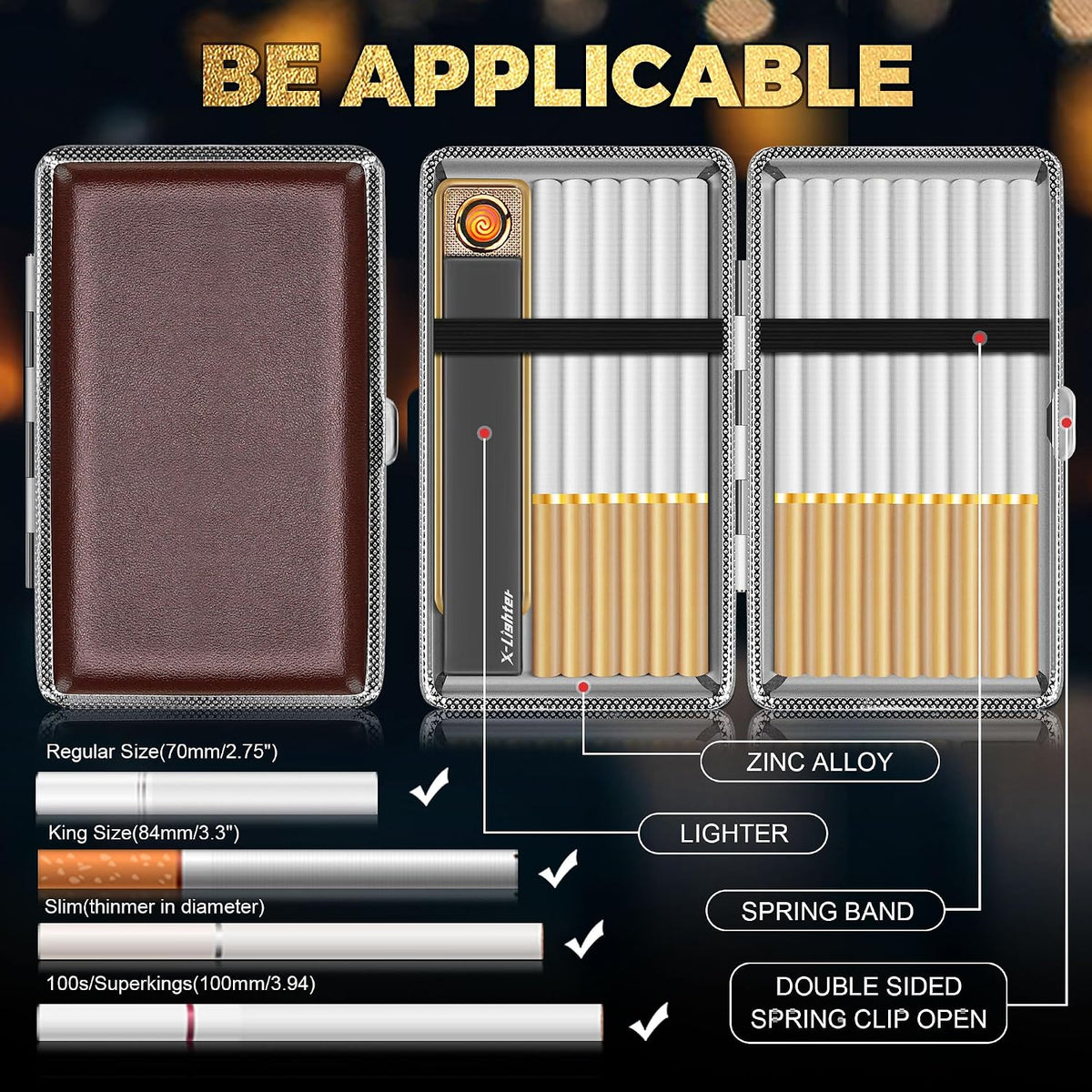 X-LIGHTER 2 Pack of Cigarette Case with Lighter for 100's King Size, Retro PU Leather 100mm Vintage Cigarettes Cases for Men Women Gifts (Black + Brown)