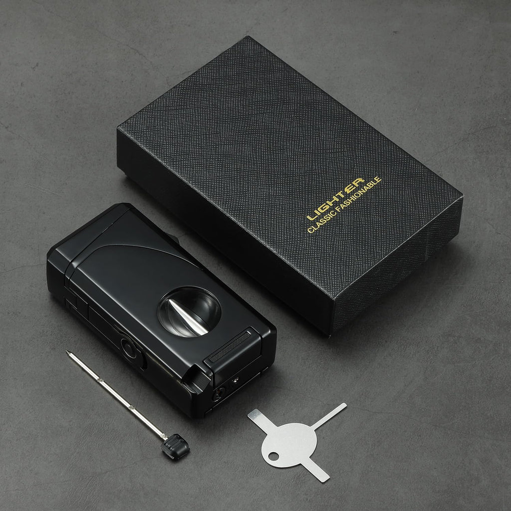 All in One Triple Jet Flame Butane Torch Lighter. Black(Sold Without Gas)