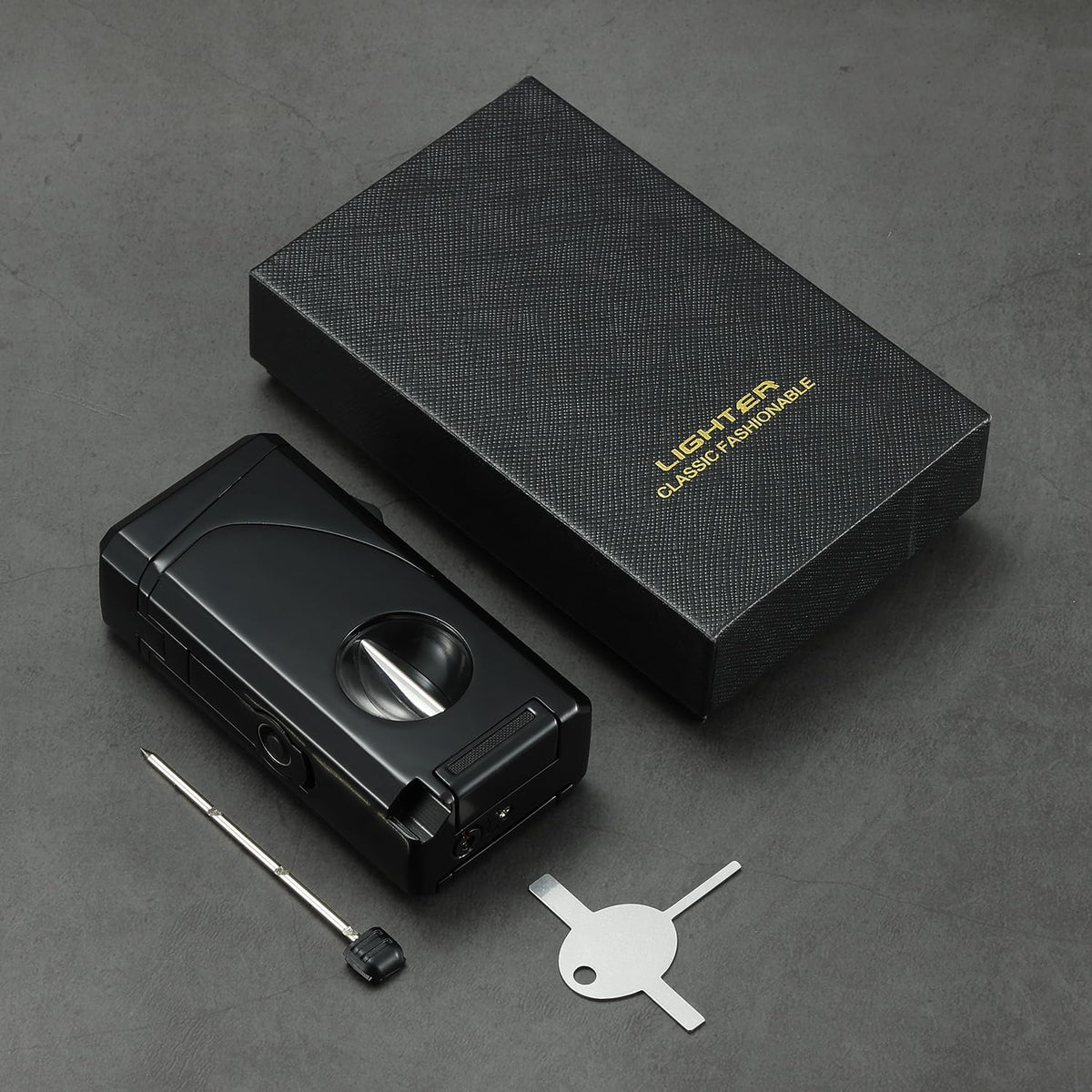 All in One Triple Jet Flame Butane Torch Lighter. Black(Sold Without Gas)