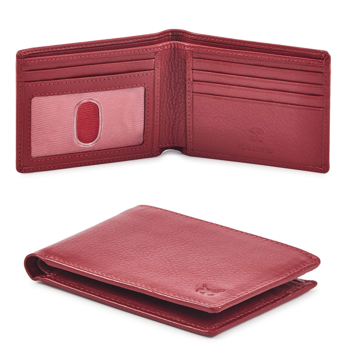 Real Leather Mens Bifold Wallet RFID Blocking Slim Minimalist Front Pocket - Thin & Stylish with ID Window in Gift Box (Crazy Horse, Cognac).