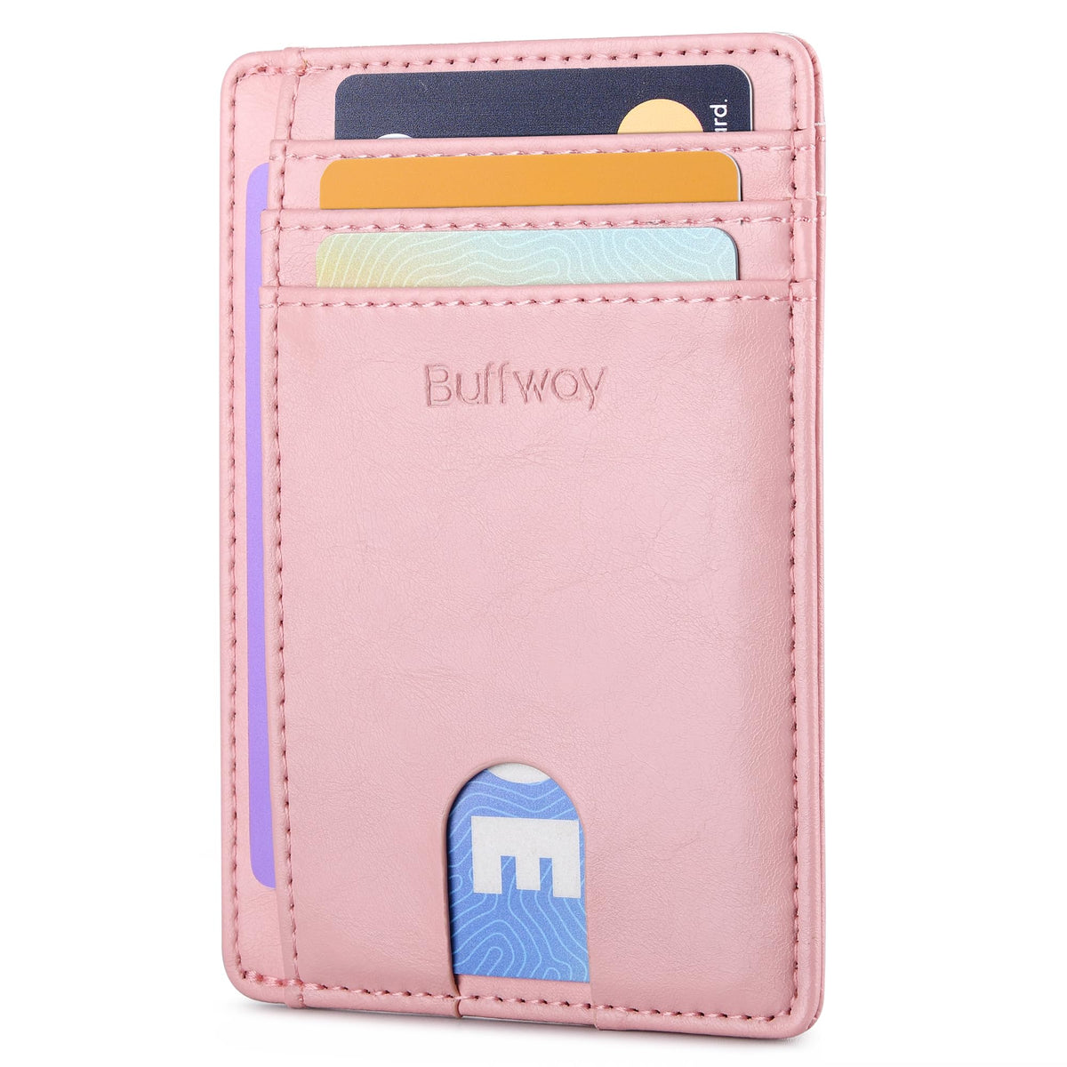 Buffway Slim Minimalist Front Pocket RFID Blocking Leather Wallets for Men and Women - Carbon Fiber Black